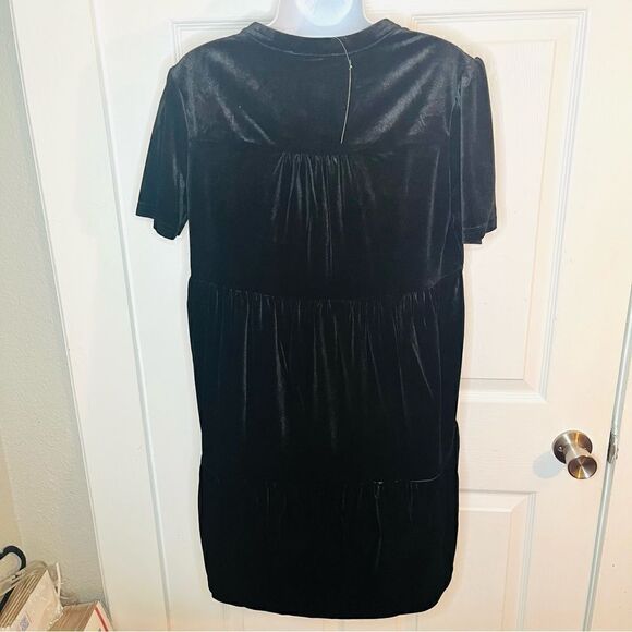 Modcloth Levels Of Levity Tiered Velvet Babydoll Dress Shift Black S NWT - Picture 7 of 10